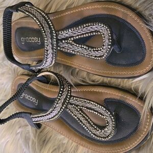 Navy and Silver Women's Boho Sandals